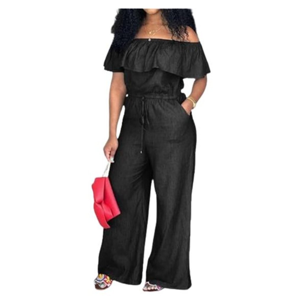 NEW Flamingals Sleeveless Denim-inspired Jumpsuit For Women Wide Leg, Set, XL
